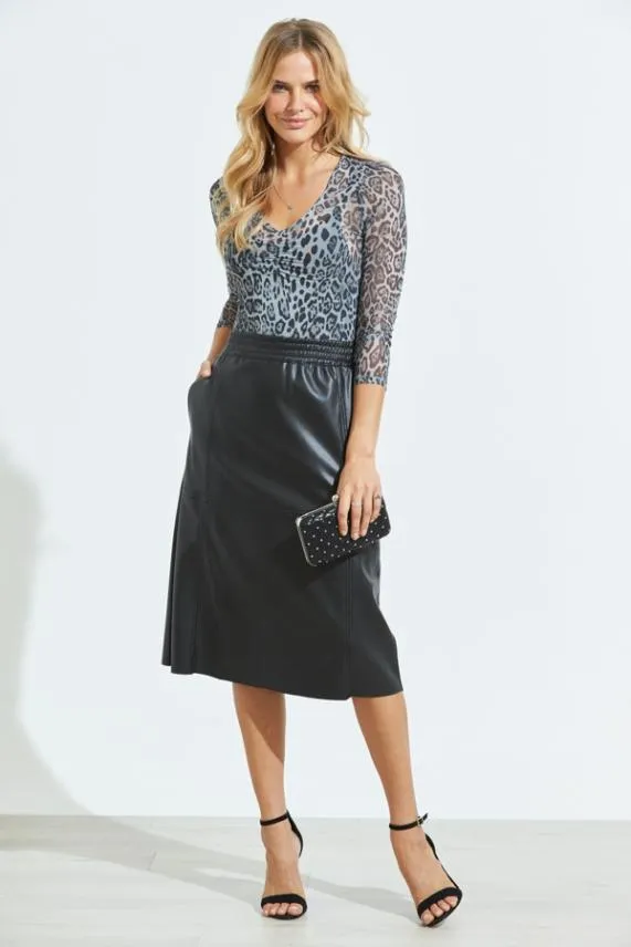 Sosandar Black Leather Look Elasticated Waist Midi Skirt Black Women Skirts