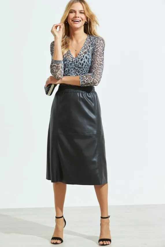 Sosandar Black Leather Look Elasticated Waist Midi Skirt Black Women Skirts