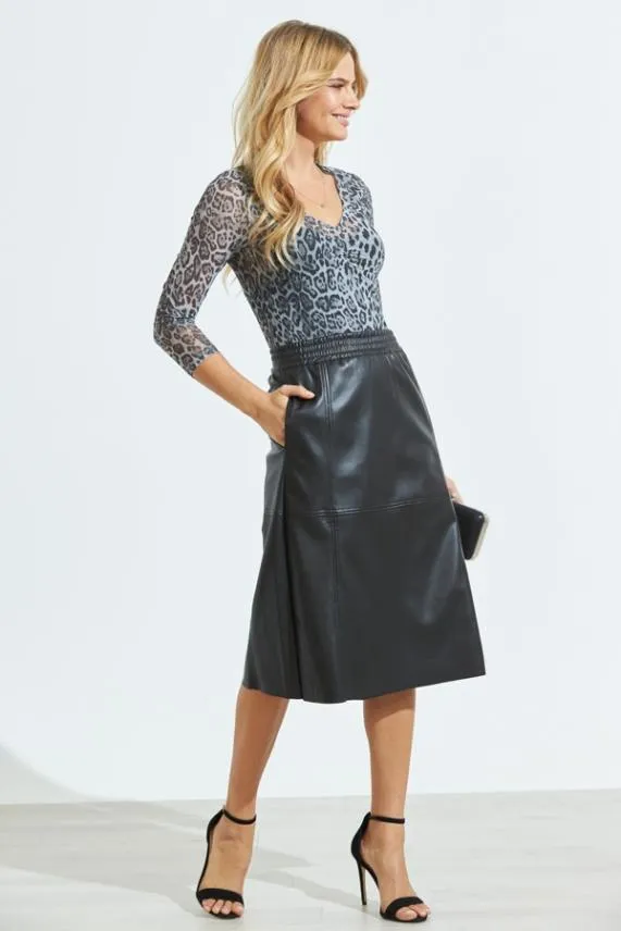 Sosandar Black Leather Look Elasticated Waist Midi Skirt Black Women Skirts