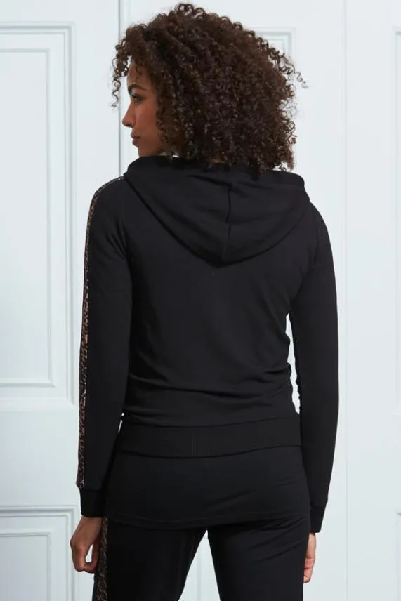 Sosandar Black Leopard Stripe Hooded Top With Rose Gold Trim Black Women Loungewear