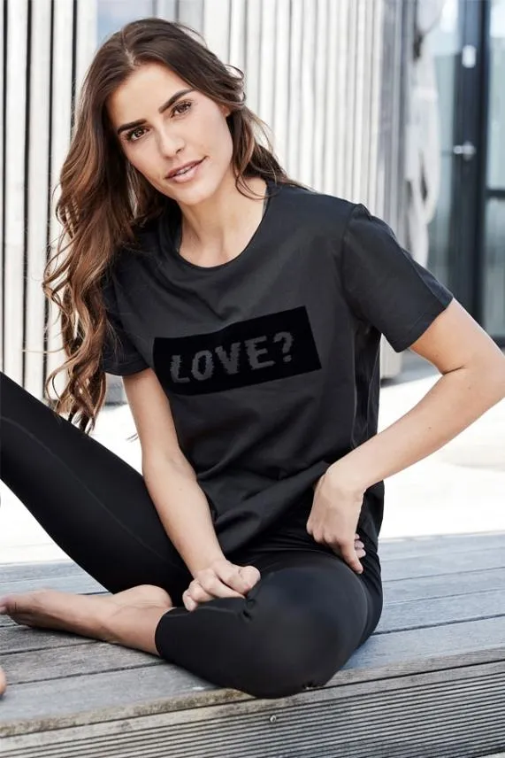 Sosandar Black LOVE Slogan Activewear T Shirt Black Women Activewear
