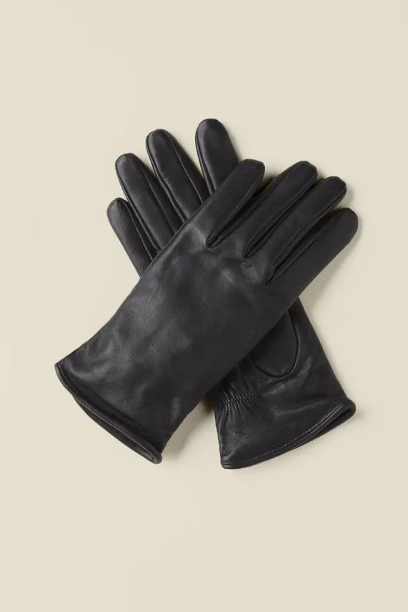 Sosandar Black Luxe Leather Gloves Black Women Hats Scarves and Gloves