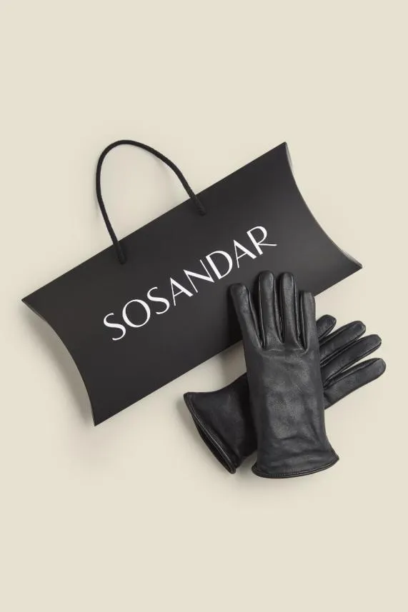 Sosandar Black Luxe Leather Gloves Black Women Hats Scarves and Gloves