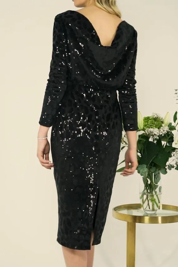Sosandar Black Luxe Velvet Stretch Waist Relaxed Glamour Dress Black Women Dresses