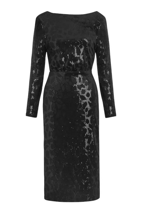 Sosandar Black Luxe Velvet Stretch Waist Relaxed Glamour Dress Black Women Dresses