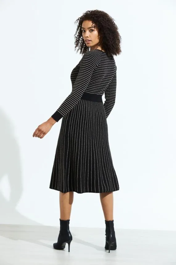 Sosandar Black Metallic Stripe Fit and Flare Knitted Dress Black Women Knitwear