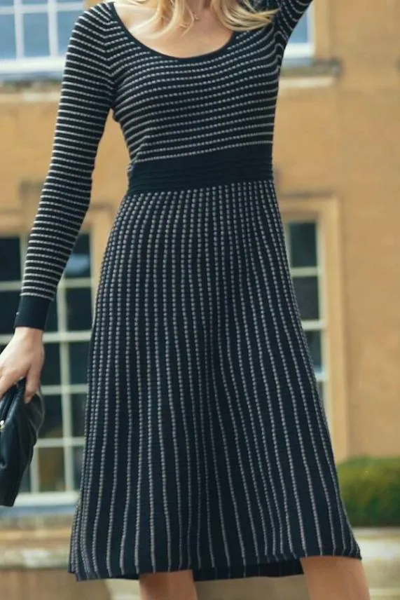 Sosandar Black Metallic Stripe Fit and Flare Knitted Dress Black Women Knitwear