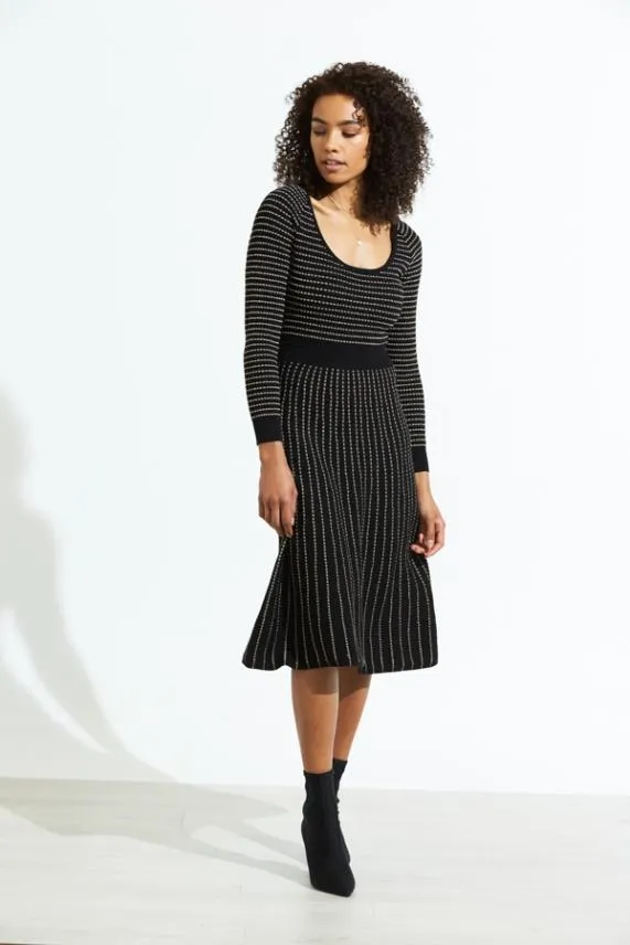 Sosandar Black Metallic Stripe Fit and Flare Knitted Dress Black Women Knitwear