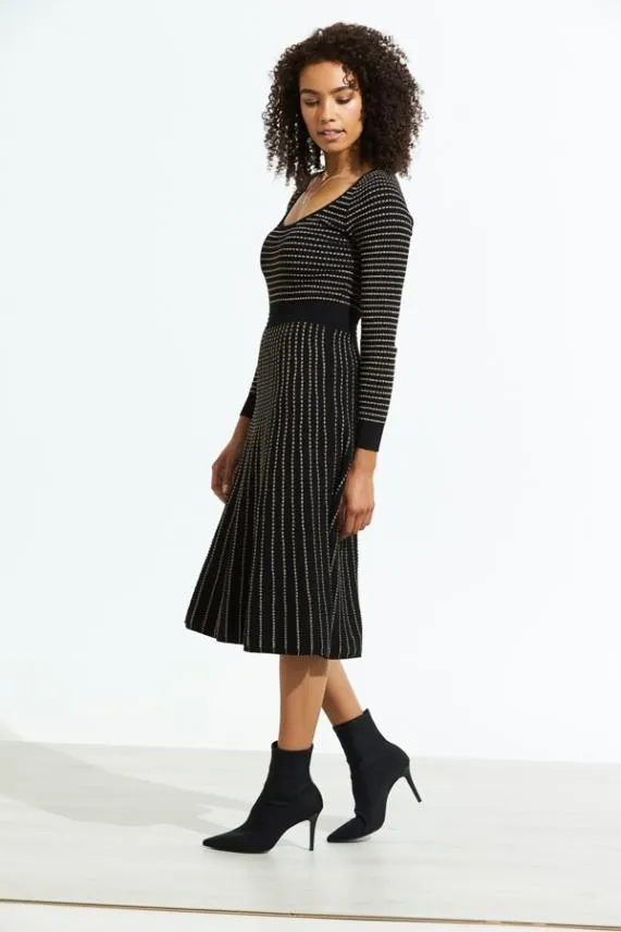 Sosandar Black Metallic Stripe Fit and Flare Knitted Dress Black Women Knitwear