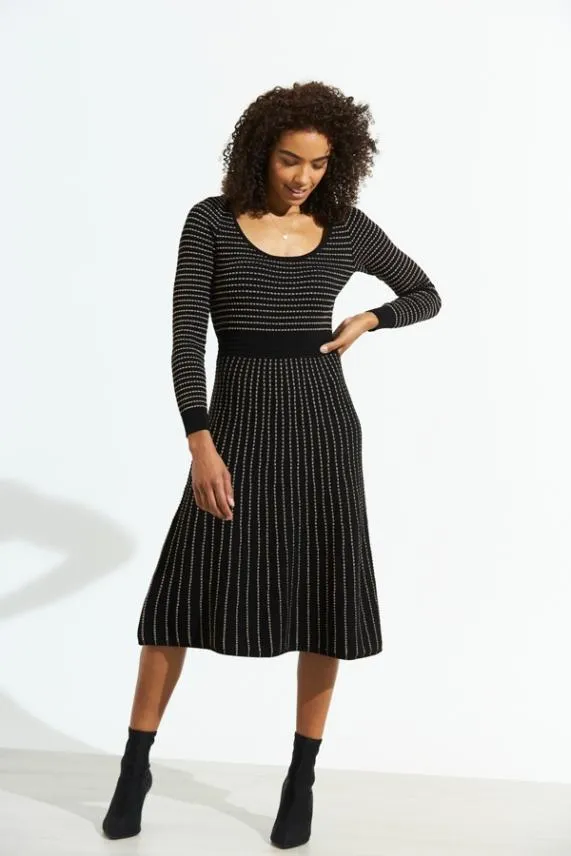 Sosandar Black Metallic Stripe Fit and Flare Knitted Dress Black Women Knitwear