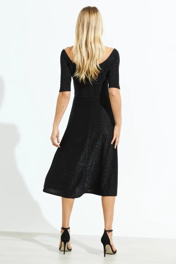 Sosandar Black Metallic Wrap Front Midi Dress Black Women Dresses