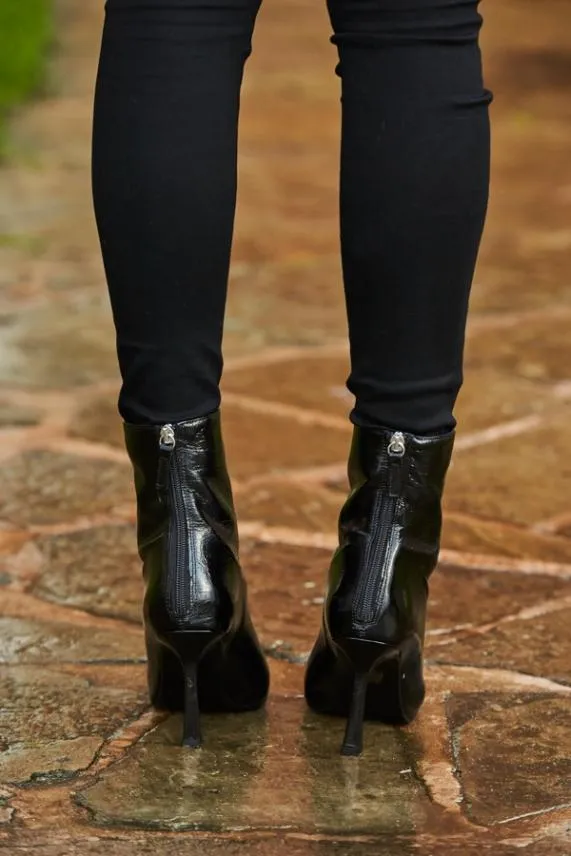 Sosandar Black Patent Leather Shaped Heel Ankle Boot Black Women Boots