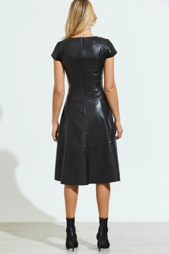 Sosandar Black Premium Leather Square Neck Dress Black Women Dresses