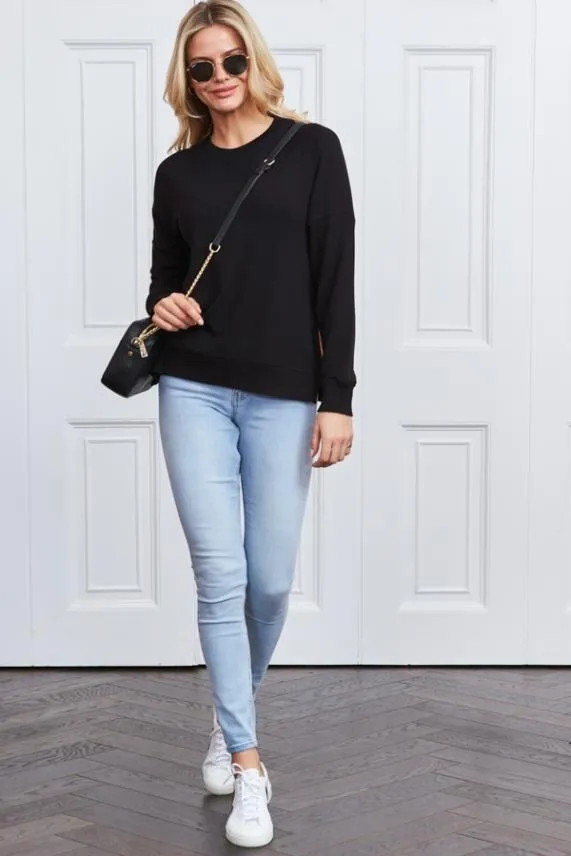 Sosandar Black Premium Sweatshirt With Rose Gold Side Zips Black Women Loungewear