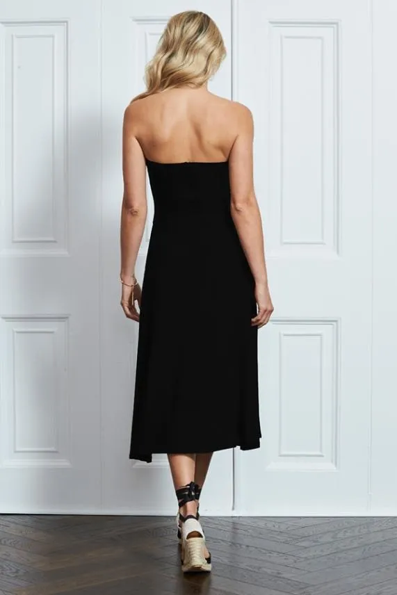 Sosandar Black Ruched Front Bandeau Dress Black Women Dresses
