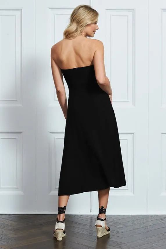 Sosandar Black Ruched Front Bandeau Dress Black Women Dresses