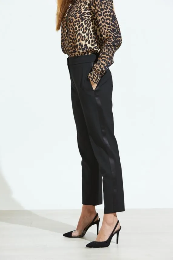 Sosandar Black Satin Leg Detail Tuxedo Trousers Black Women Trousers and Leggings