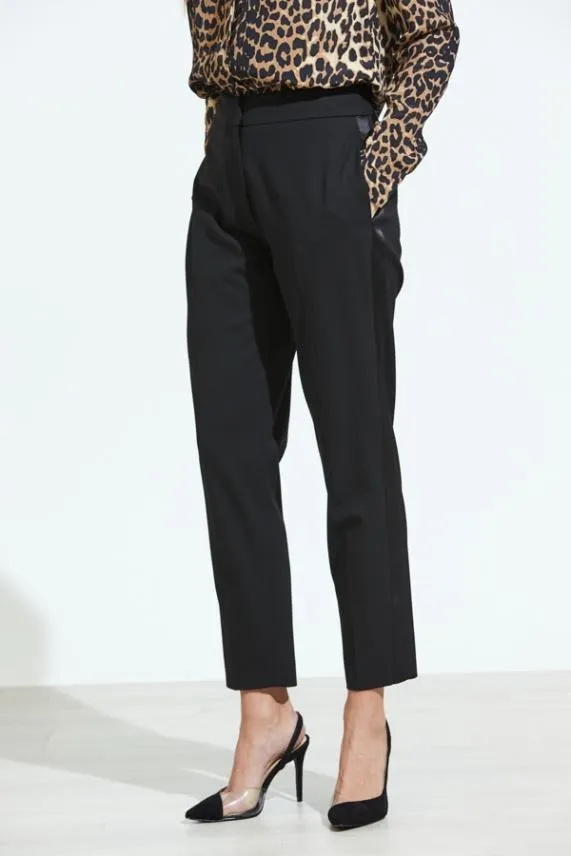 Sosandar Black Satin Leg Detail Tuxedo Trousers Black Women Trousers and Leggings