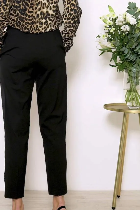 Sosandar Black Satin Leg Detail Tuxedo Trousers Black Women Trousers and Leggings