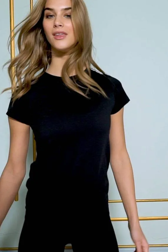Sosandar Black Seamless Perfect Athleisure T Shirt Black Women Loungewear