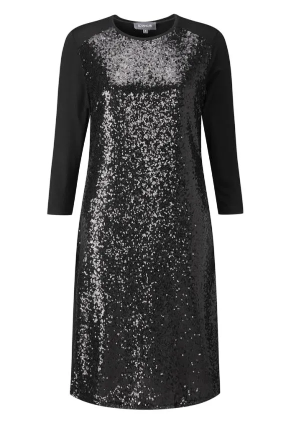 Sosandar Black Sequin Front Jersey Shift Dress Black Women Dresses