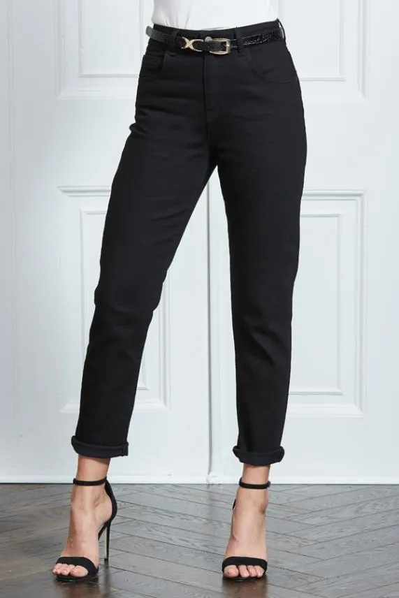 Sosandar Black Slim Leg Mom Jeans Black Women Jeans and Jeggings