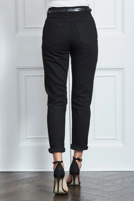 Sosandar Black Slim Leg Mom Jeans Black Women Jeans and Jeggings