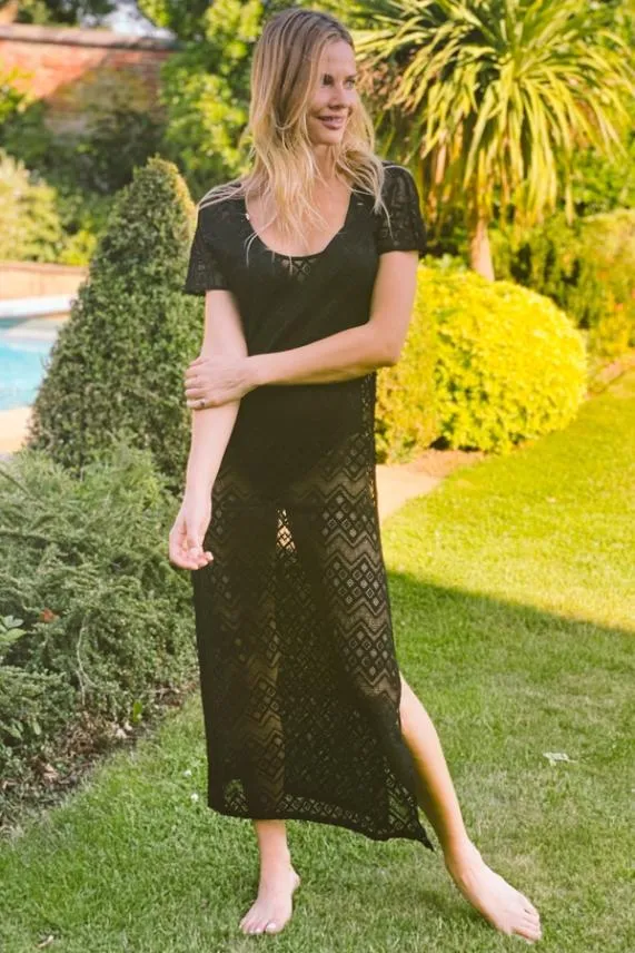 Sosandar Black Stretch Lace Sunshine Dress Black Women Swim and Beachwear
