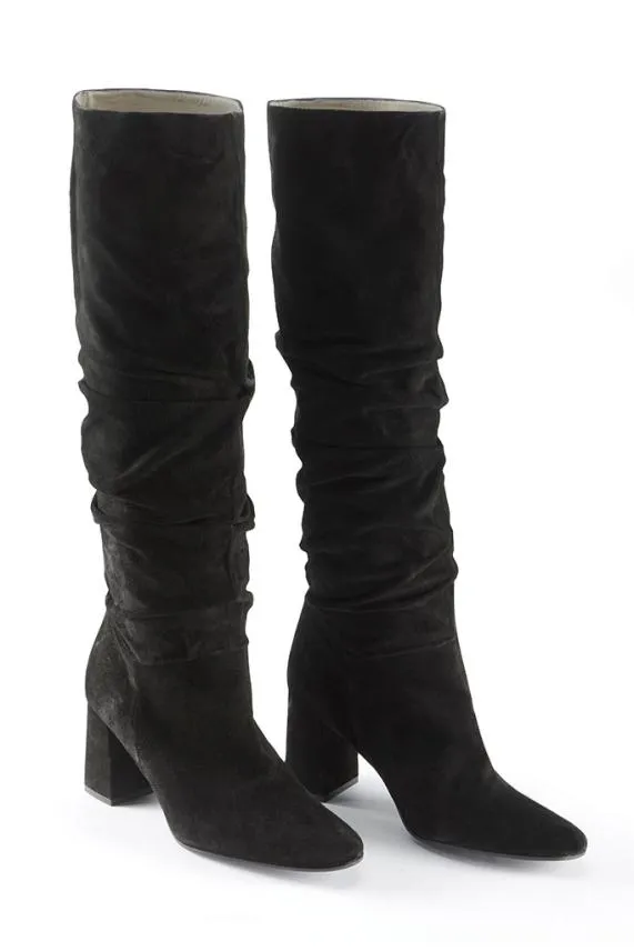 Sosandar Black Suede Pull On Knee High Boot Black Women Boots