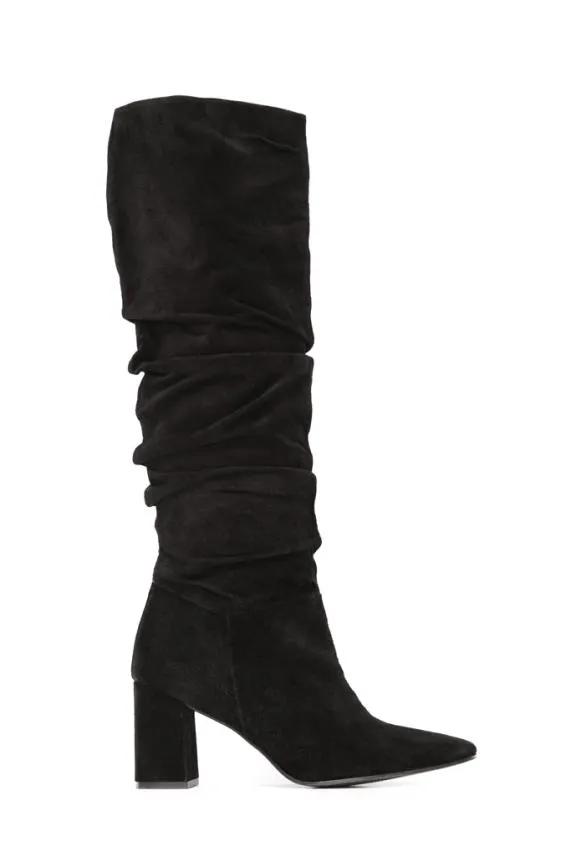 Sosandar Black Suede Pull On Knee High Boot Black Women Boots