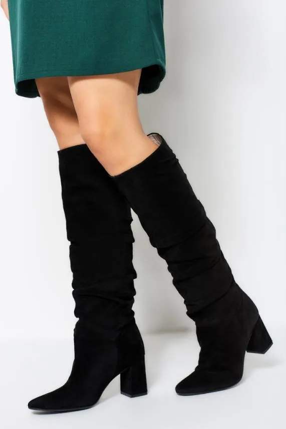 Sosandar Black Suede Pull On Knee High Boot Black Women Boots