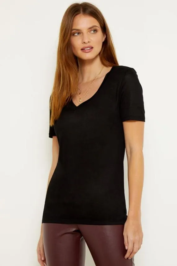 Sosandar Black Super Soft Jersey V Neck T Shirt Black Women Loungewear