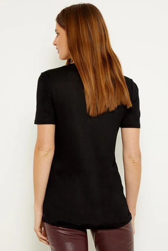 Sosandar Black Super Soft Jersey V Neck T Shirt Black Women Loungewear