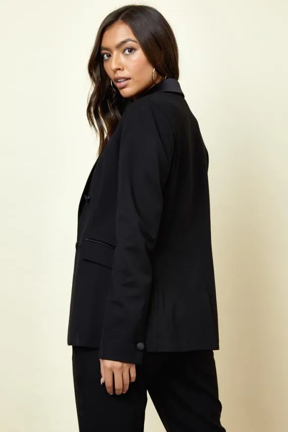 Sosandar Black Tuxedo Jacket Black Women Jackets and Coats