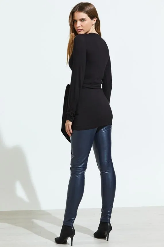 Sosandar Black Wrap Tie Jersey Top Black Women Tops