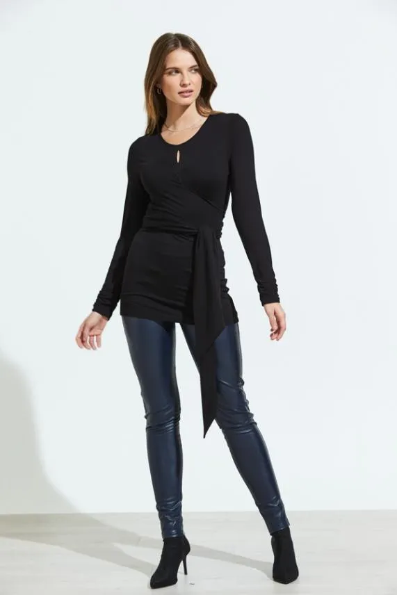 Sosandar Black Wrap Tie Jersey Top Black Women Tops