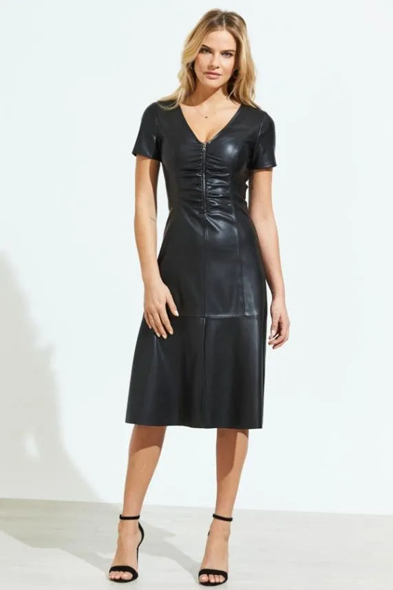 Sosandar Black Zip Front Ruched Detail Faux Leather Dress Black Women Dresses Sosandar Black Zip Front Ruched Detail Faux Leather Dress Black Women Dresses
