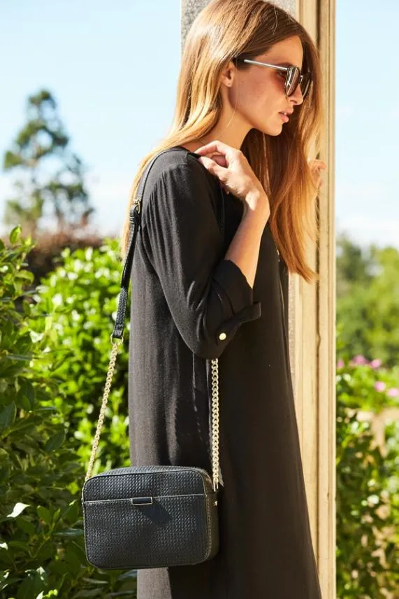 Sosandar Black Zip Neck Shift Dress Black Women Dresses