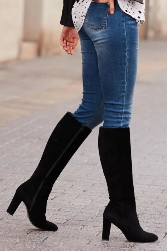 Sosandar Blake Black Suede Knee High Boot Black Women Boots