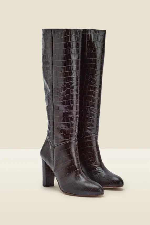Sosandar Blake Chocolate Brown Croc Leather Knee High Boot Chocolate Brown Women Boots