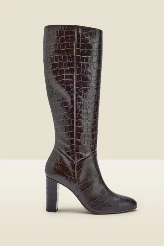 Sosandar Blake Chocolate Brown Croc Leather Knee High Boot Chocolate Brown Women Boots