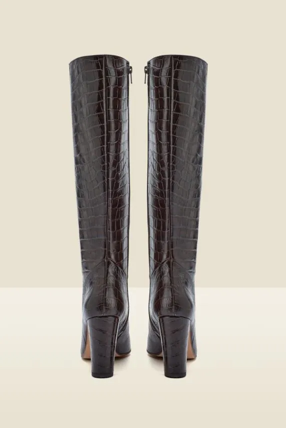 Sosandar Blake Chocolate Brown Croc Leather Knee High Boot Chocolate Brown Women Boots