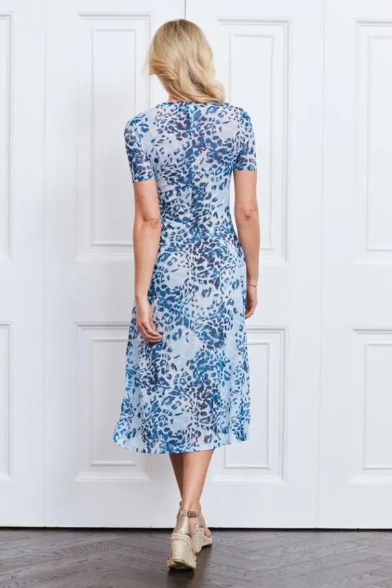 Sosandar Blue Animal Print Mesh Midi Dress Blue Women Dresses