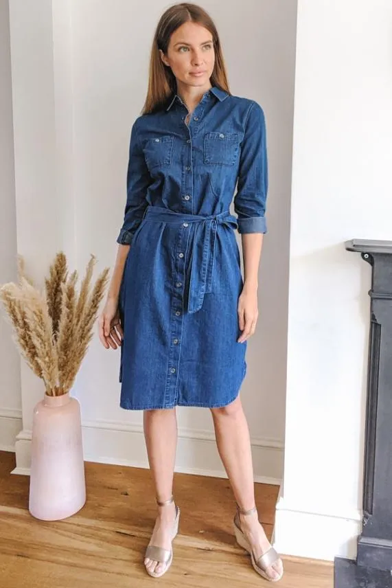 Sosandar Blue Belted Super Soft Denim Shirt Dress Blue Women Dresses