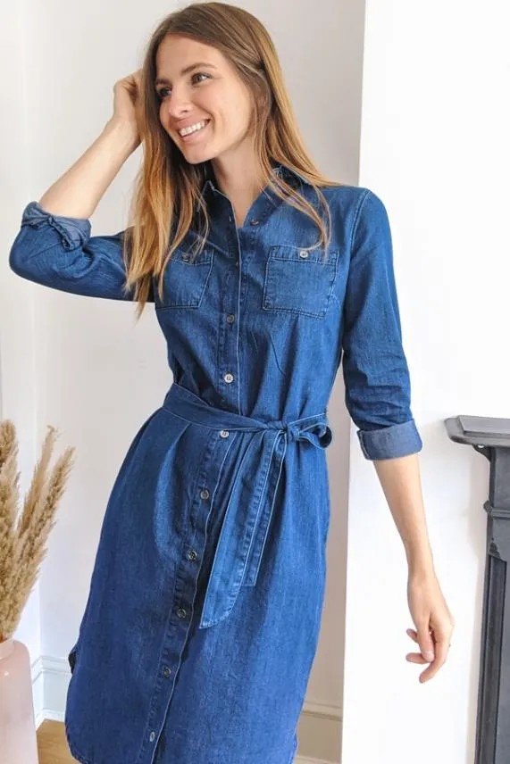 Sosandar Blue Belted Super Soft Denim Shirt Dress Blue Women Dresses