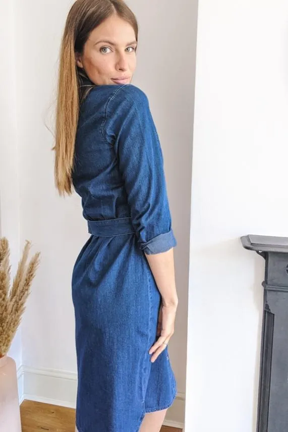 Sosandar Blue Belted Super Soft Denim Shirt Dress Blue Women Dresses
