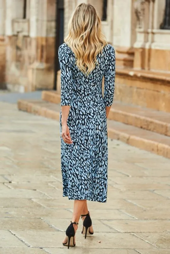 Sosandar Blue Fleck Print Sweetheart Neck Midi Dress Blue Women Dresses