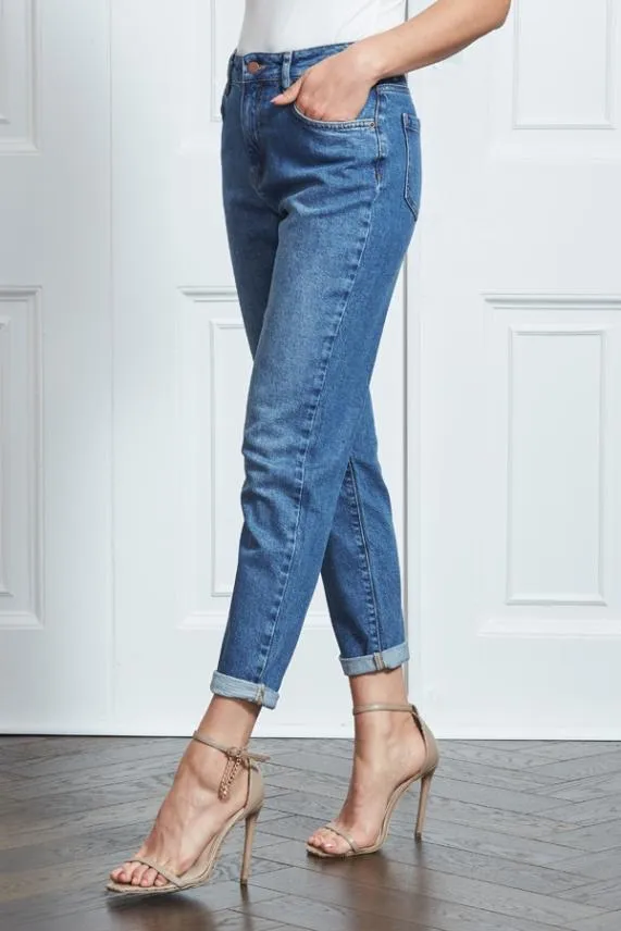 Sosandar Blue Slim Leg Mom Jeans Blue Women Jeans and Jeggings