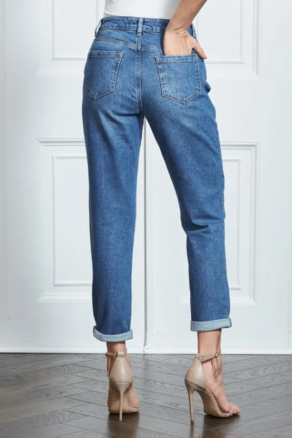 Sosandar Blue Slim Leg Mom Jeans Blue Women Jeans and Jeggings