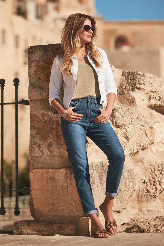 Sosandar Blue Slim Leg Mom Jeans Blue Women Jeans and Jeggings